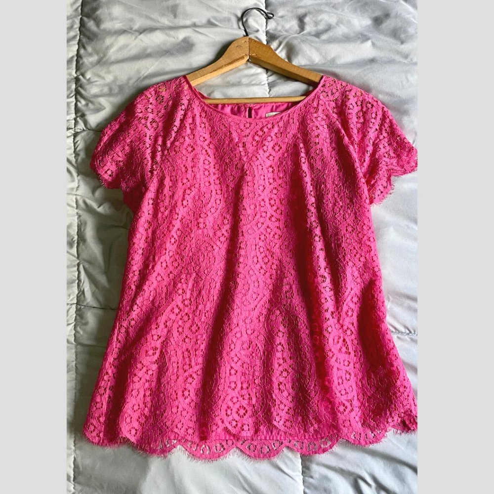 J.Crew | Pink Floral Detail Bright Pink Shirt | 10